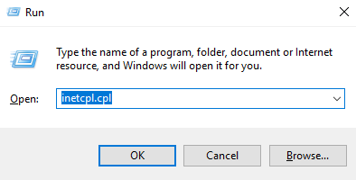 Press the «Win» + «R» key combination.  A window will appear where you need to enter «inetcpl.cpl»