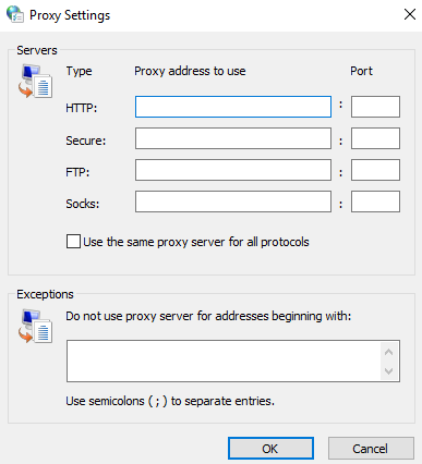 Enter the proxy data.  You should enter a server IP address in the first field