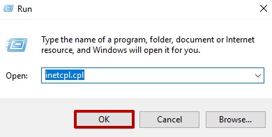 Press the «Win + R» keys and enter «inetcpl.cpl»